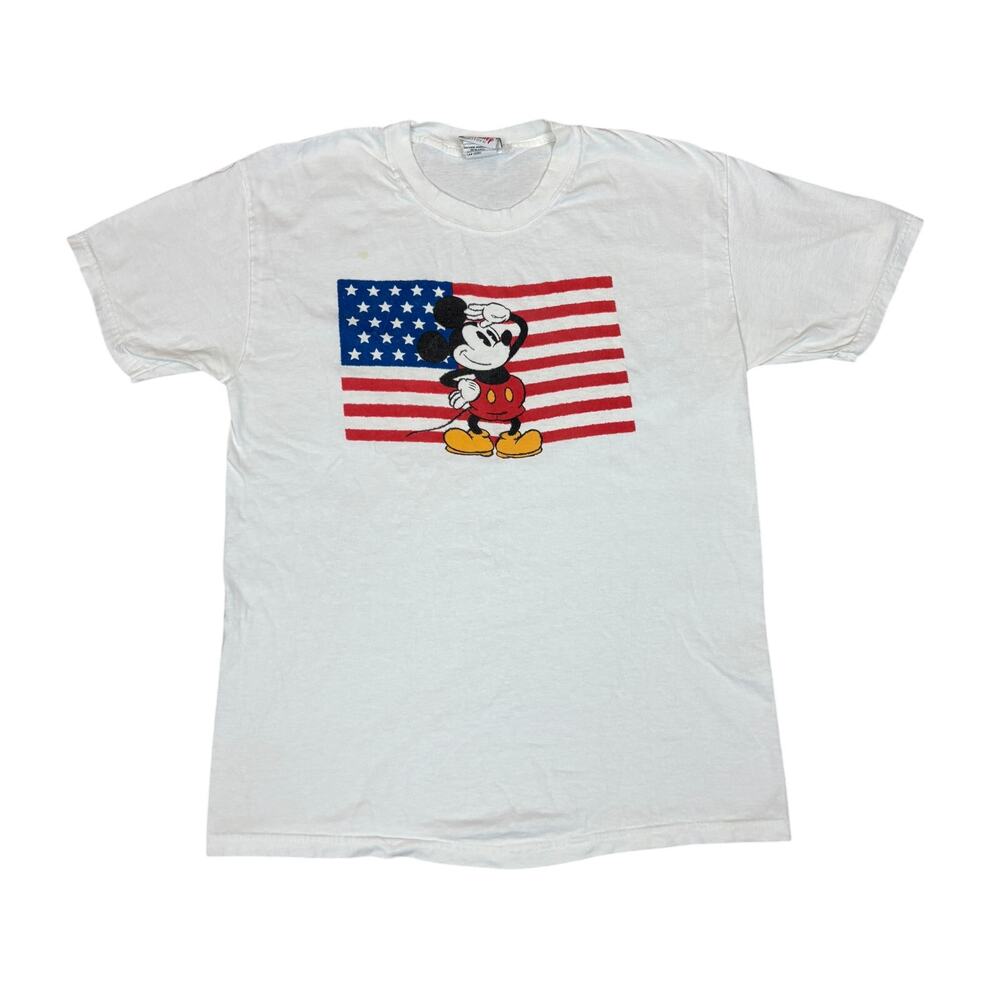 Vintage Disney Store Mickey House American Flag Salute T Shirt Men's M